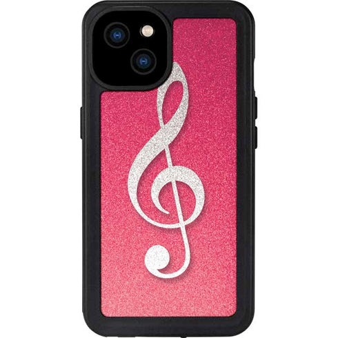 Pink Glitter Music Note iPhone 15 Plus Waterproof Case